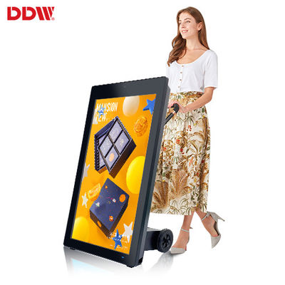 Kapasitif dokunmatik LCD taşınabilir tekerlekli reklam ekranı dijital işaretleme batarya ile çalıştırılır
